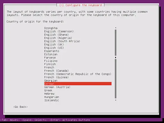 Select country origin of the keyboard