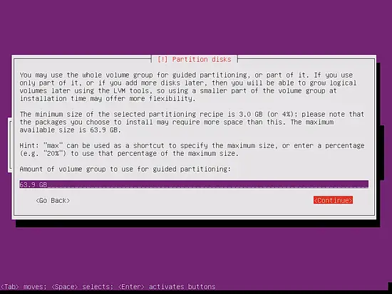 Select LVM partition size