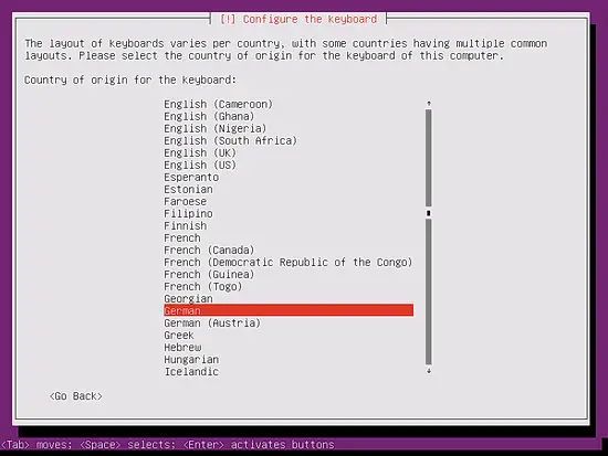 Select the country for the Ubuntu keyboard locale.