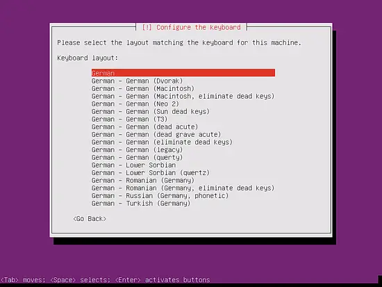 Select the keyboard layout.
