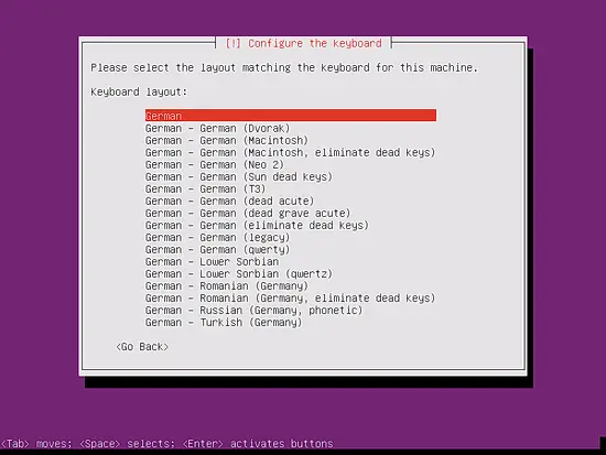 Select the keyboard layout.