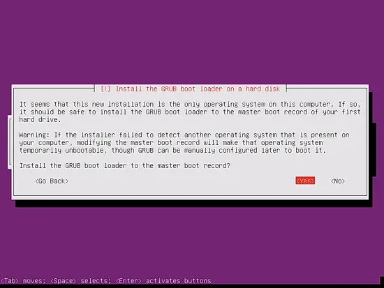 Install the Grub boot loader