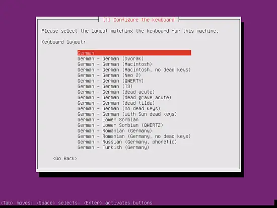 Select the keyboard layout.
