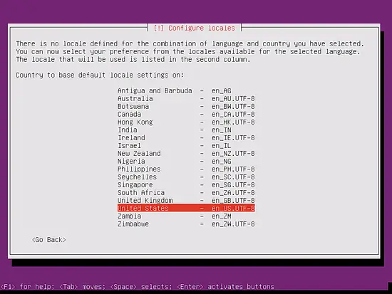 Select the server locale.