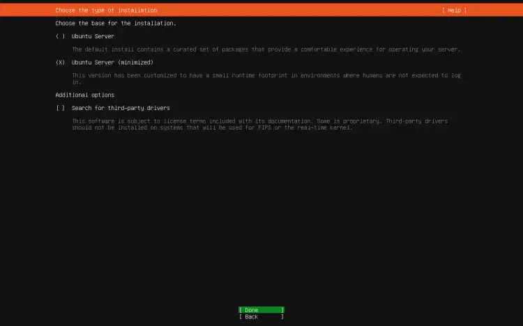 Minimal server installation