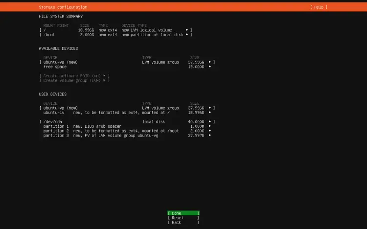 Ubuntu partition layout with LVM