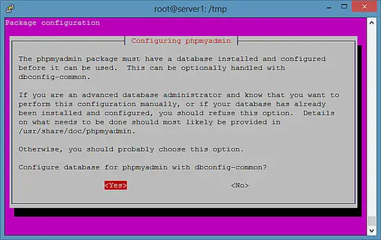 Configure database for phpmyadmin with dbconfig-common?