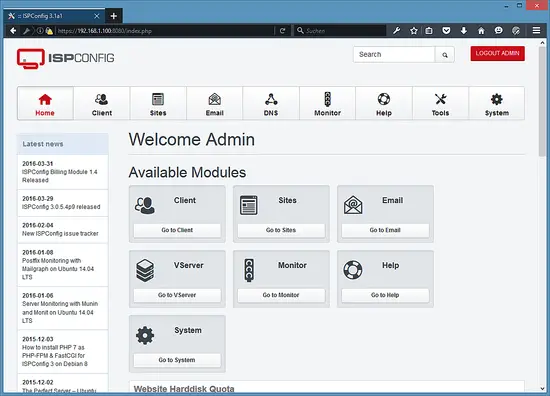 ISPConfig Dashboard