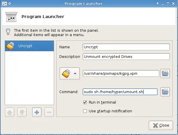 Xfce Launcher Umount Script