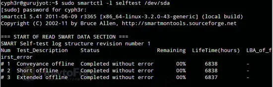 smartctl selftest