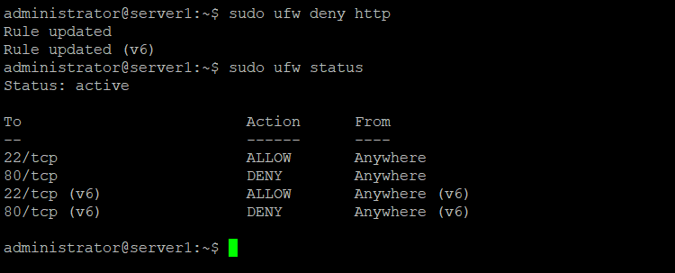 Deny access to service with UFW Firewall