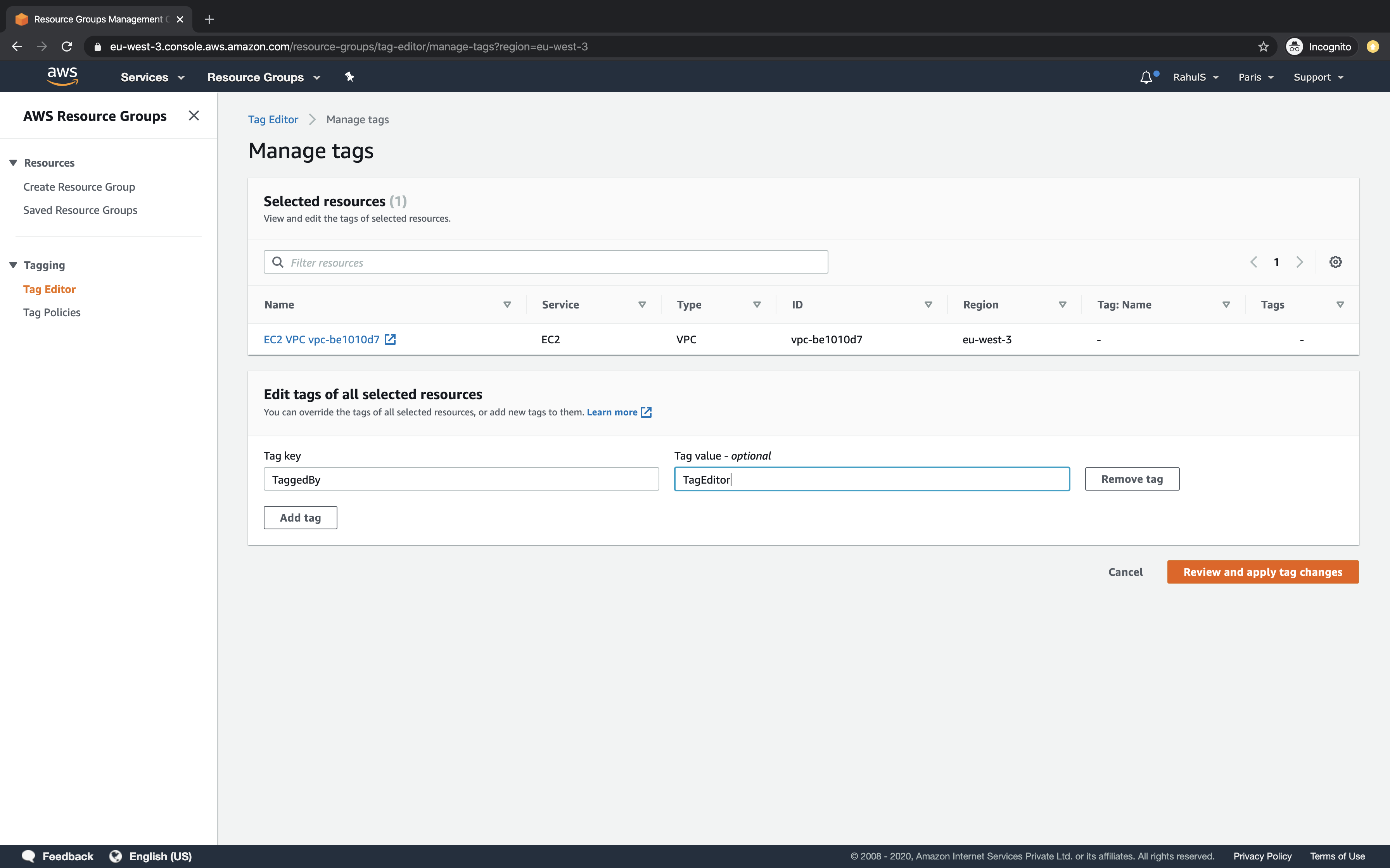 Use Tag Editor to tag resources across regions on AWS
