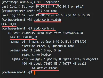 Check the ceph cluster state