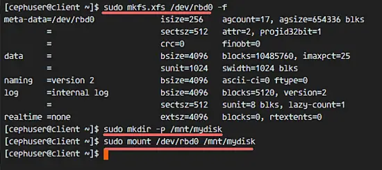 Format rbd device with XFS and mount it