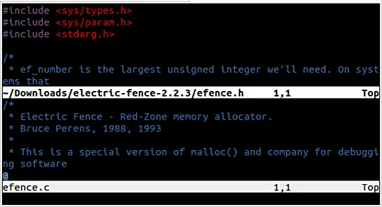 vim.a horizontal split screen