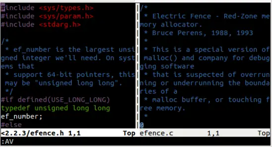 Vim.a vertical split screen