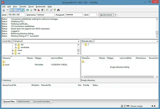 Successful login with FileZilla