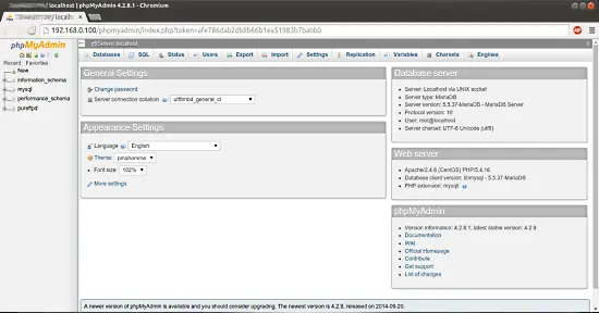 PHPMyAdmin interface.