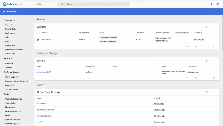 The Dashboard - Default Namespace