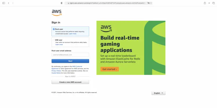 AWS Login Screen