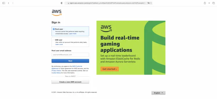 AWS Login Screen