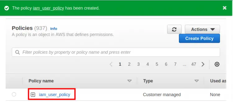 Creating IAM policy for the IAM user