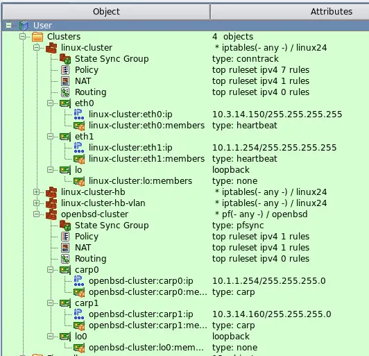Second column shows attributes of the objects in the tree