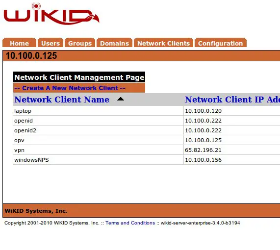 Network Clients page