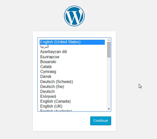 Wordpress: Select the language.