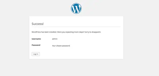 Wordpress: Installation finished.