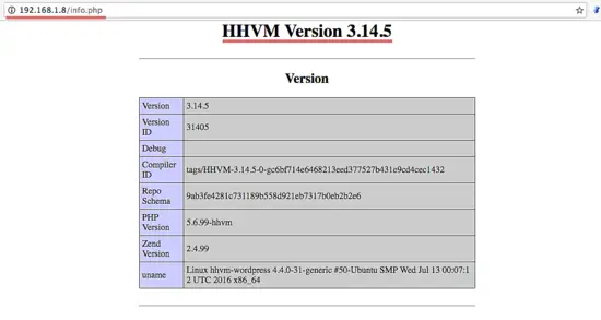 PHP info with HHVM