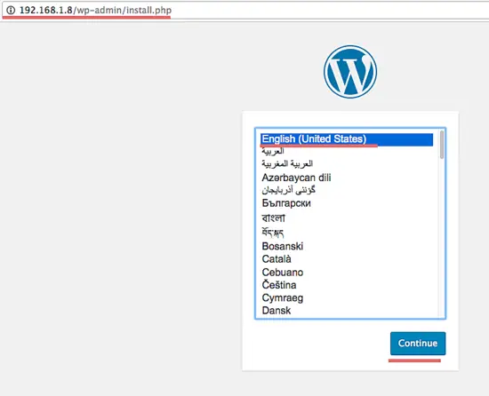 Select WordPress installation language